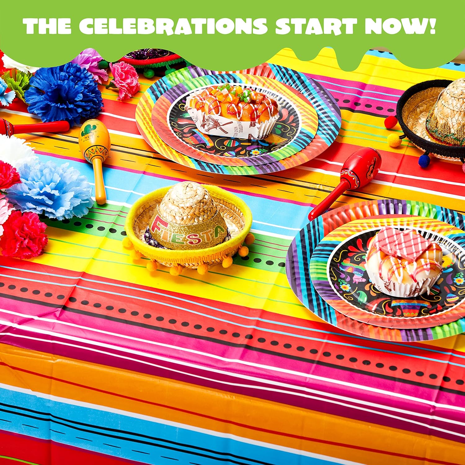 JOYIN 6 pcs Cinco De Mayo Printed Plastic Tablecover w/Multi Color Style (54 x 108 INCHES) for Fiesta, Taco Night, Birthday, and Mexican Themed Party