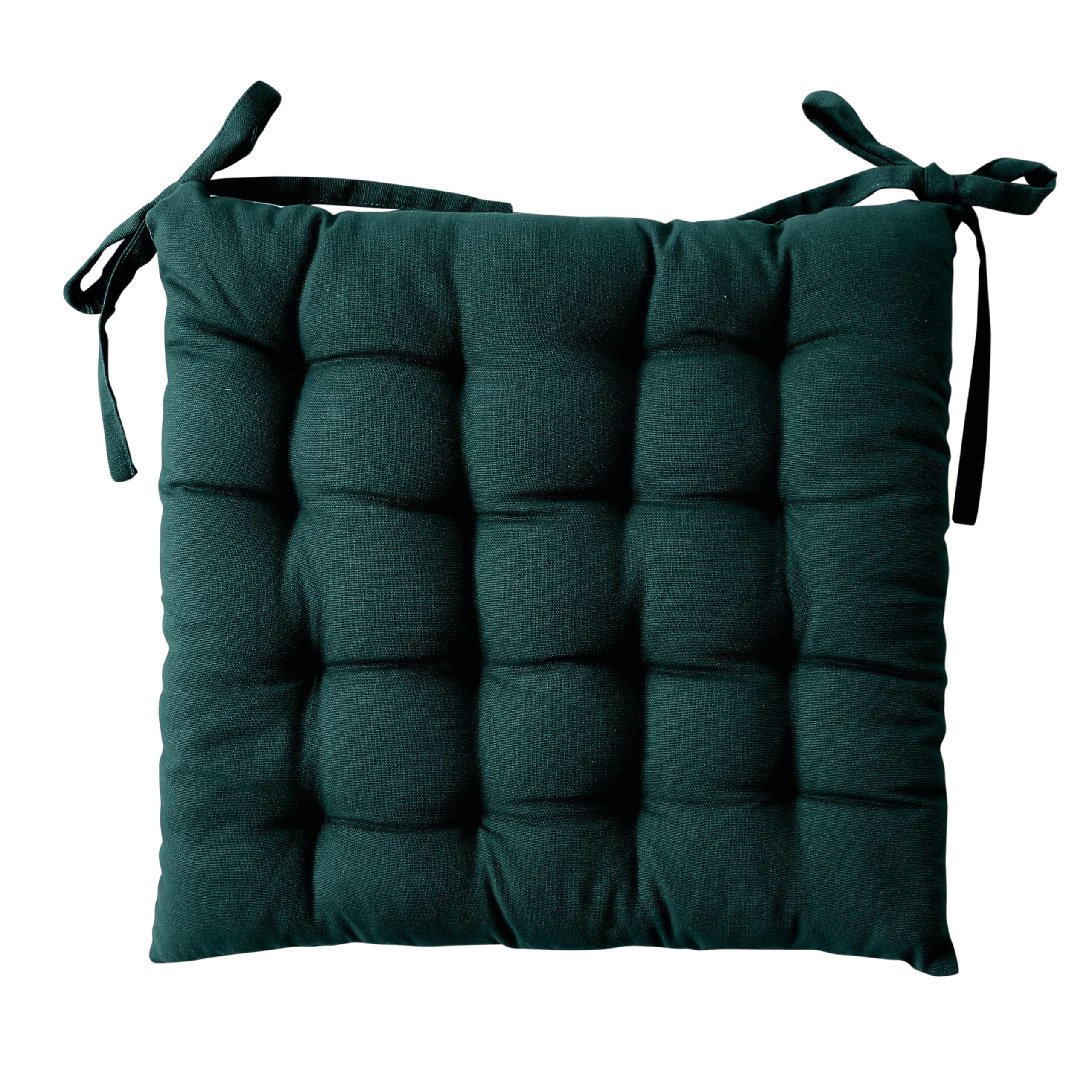 Enjoy Home - Stoelkussen – 100% katoen piqué – kleur donkergroen – afmetingen: 38 x 38 cm – vierkant en omkeerbaar – bevestiging met lussen – ideaal voor een comfortabele pasvorm – collectie Garden