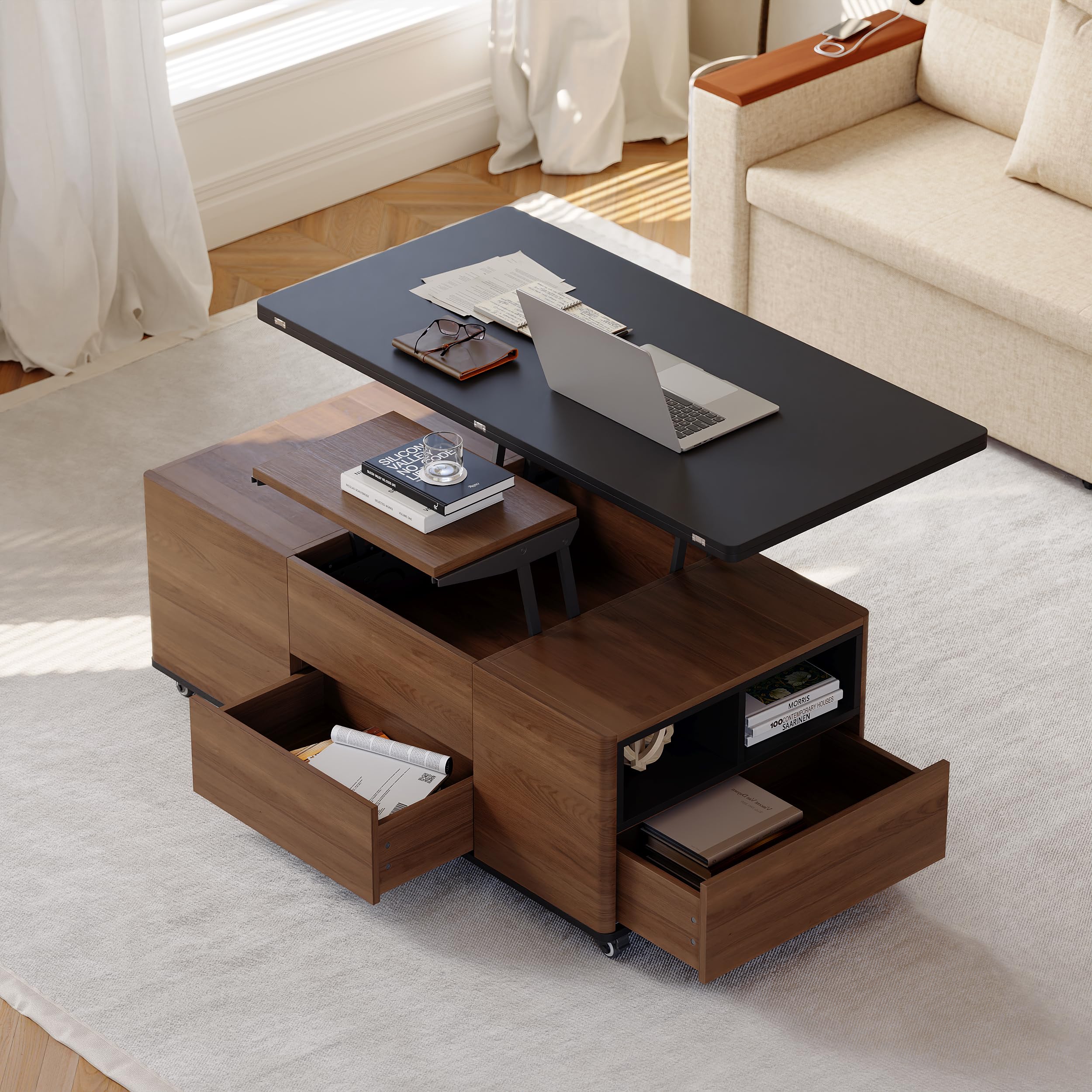 Homary Mesa de Centro Elevable y Extensible con Almacenamiento
