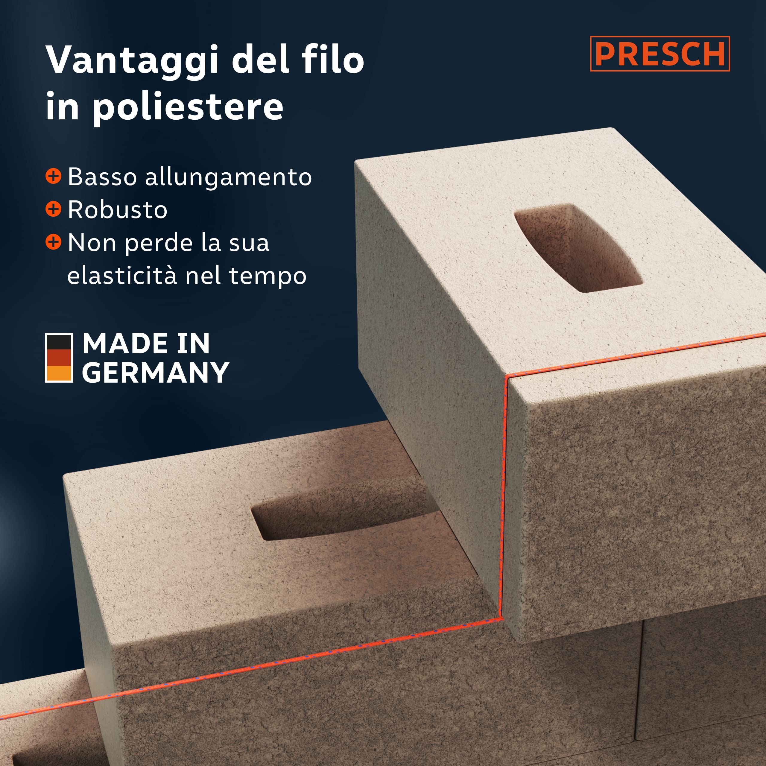 Presch Corda da muratore 100m | ⌀2,0mm | Poliestere | Corda da raddrizzamento resistente allo strappo e alle intemperie con bobina | Corda da costruzione resistente ai nodi