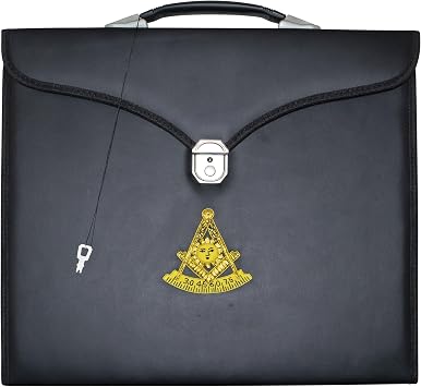 Masonic Past Master Apron File Case MM/WM Size Black Leather, Hand Embroidered Emblem | Carrying Bag