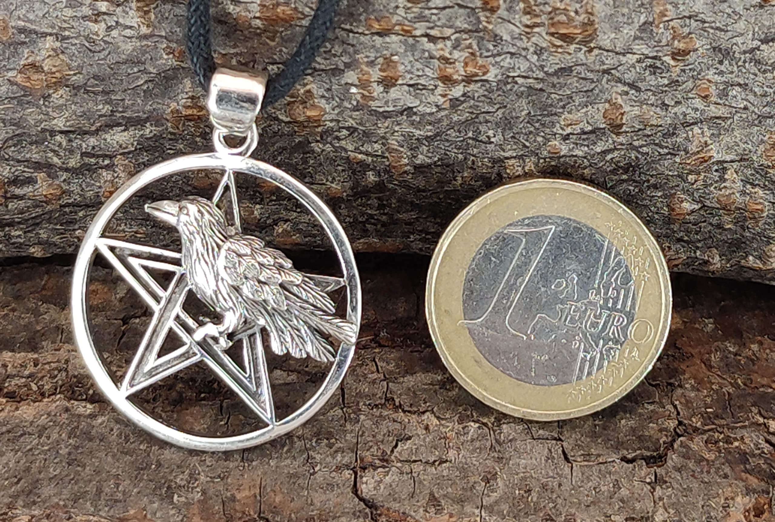 Kiss of Leather - Ciondolo a forma di pentacolo con corvo in argento 925, n. 80