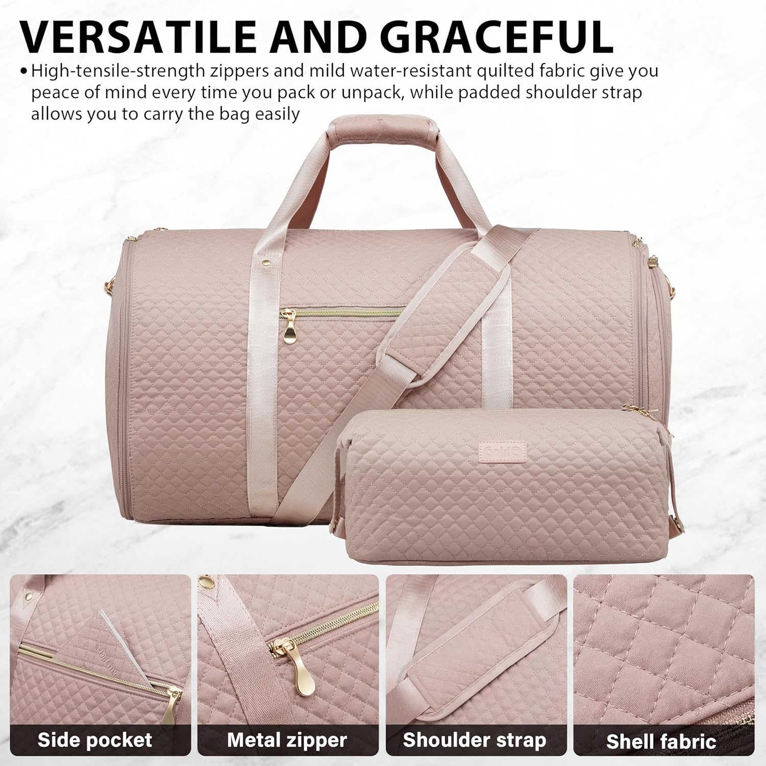 Coolife Garment Bag Carry On Convertible Travel Duffel Bag with Shoe Pouch Weekender Bag for Women Men 2 in 1 Hanging Suit Bag with Shoulder Strap Business Travel Bag (Pink, Standard) - Image 4