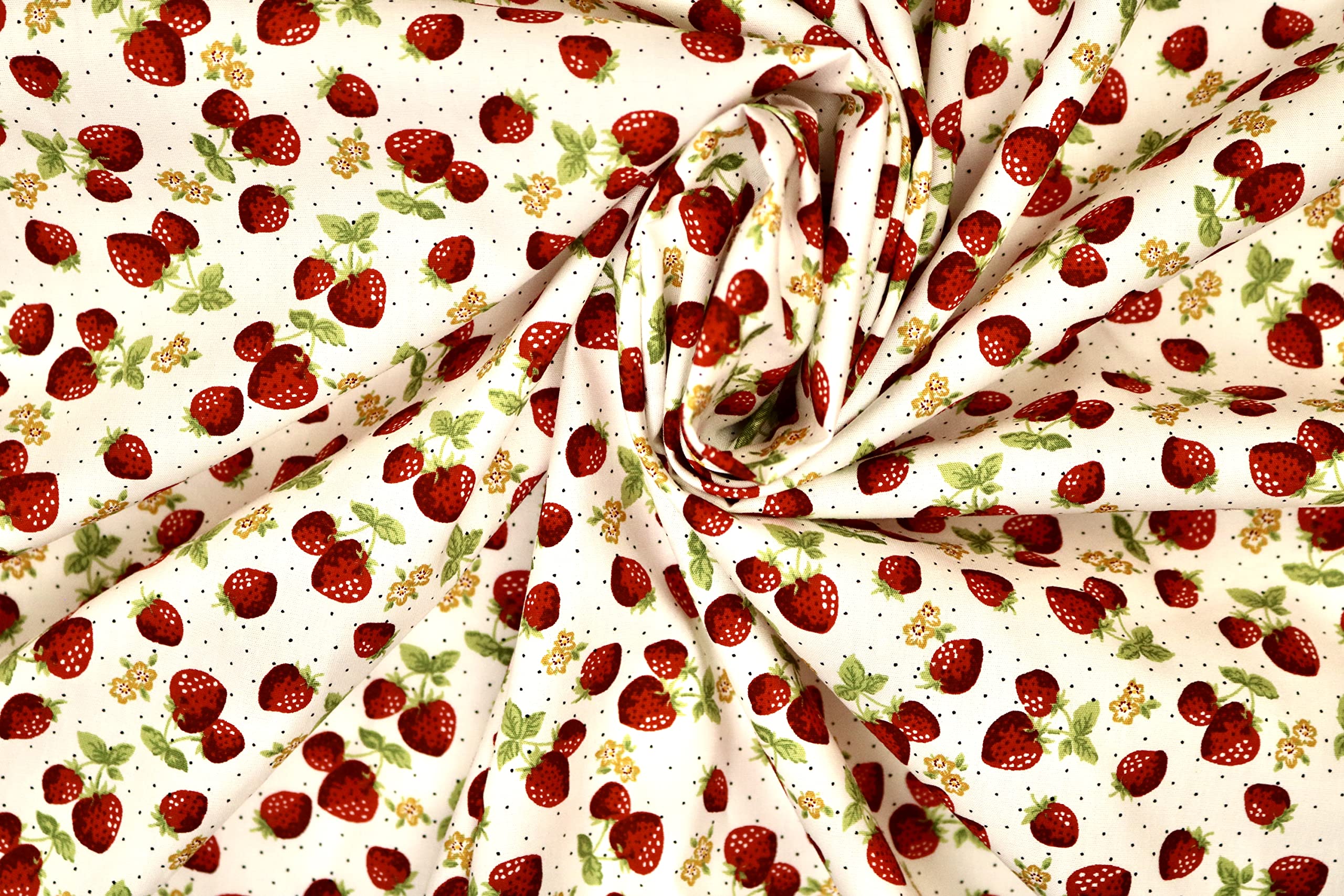 Pyrhan 100% Cotton Poplin By Rose & Hubble | Sweet Strawberry Printed Cotton Fabric By The Metre UK | 114 Cm | Crafting & Dressmaking Fabric | Dress Fabric Material for Sewing Dressmaking (Ivory)