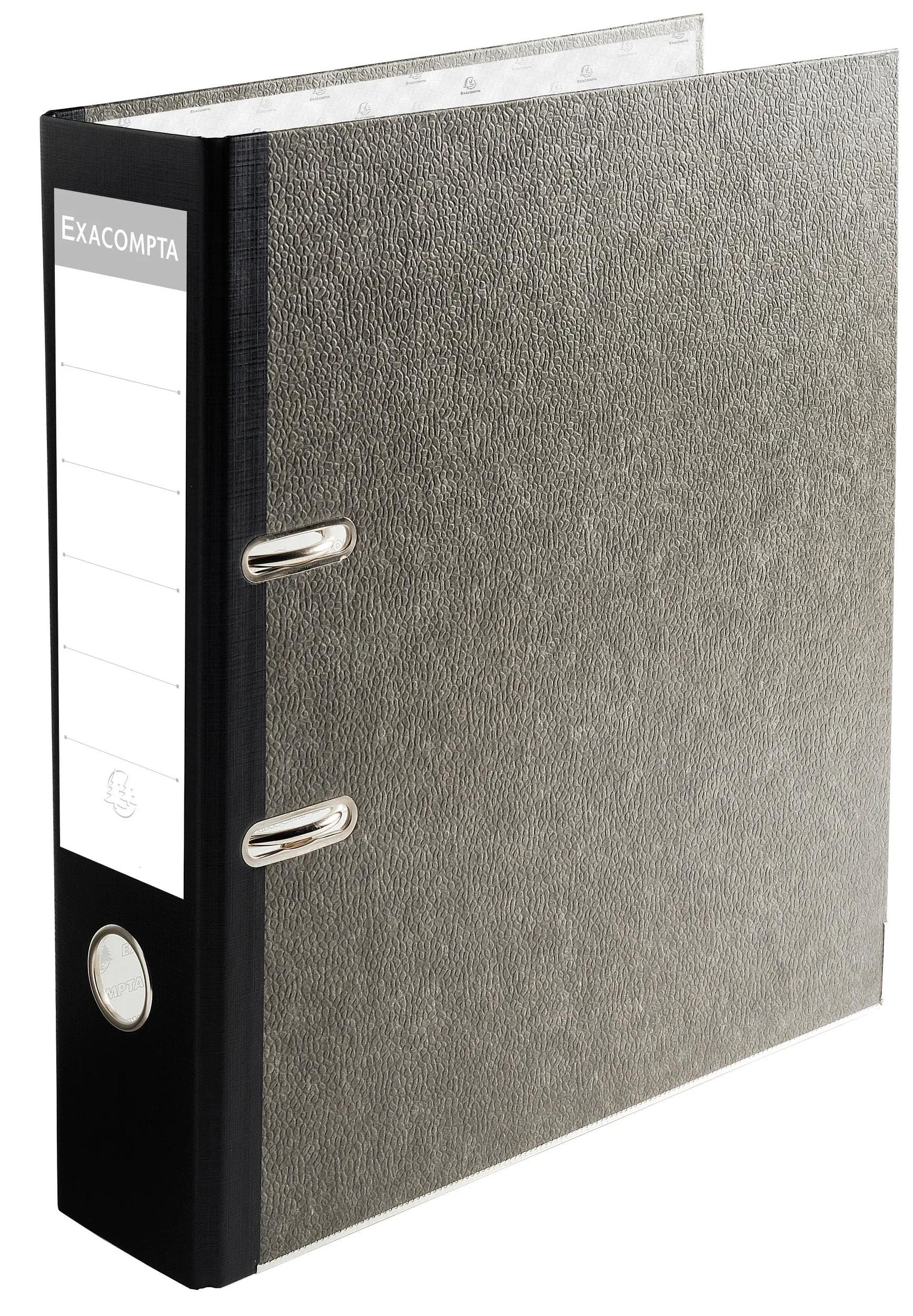 Exacompta - réf. 53681E - Carton de 10 classeurs à levier papier marbré gris - Dos 80 mm - Mécanique 80 mm - Dimensions extérieures : 32 x 30 cm - Format à classer A4 Maxi - Gris - dos noir