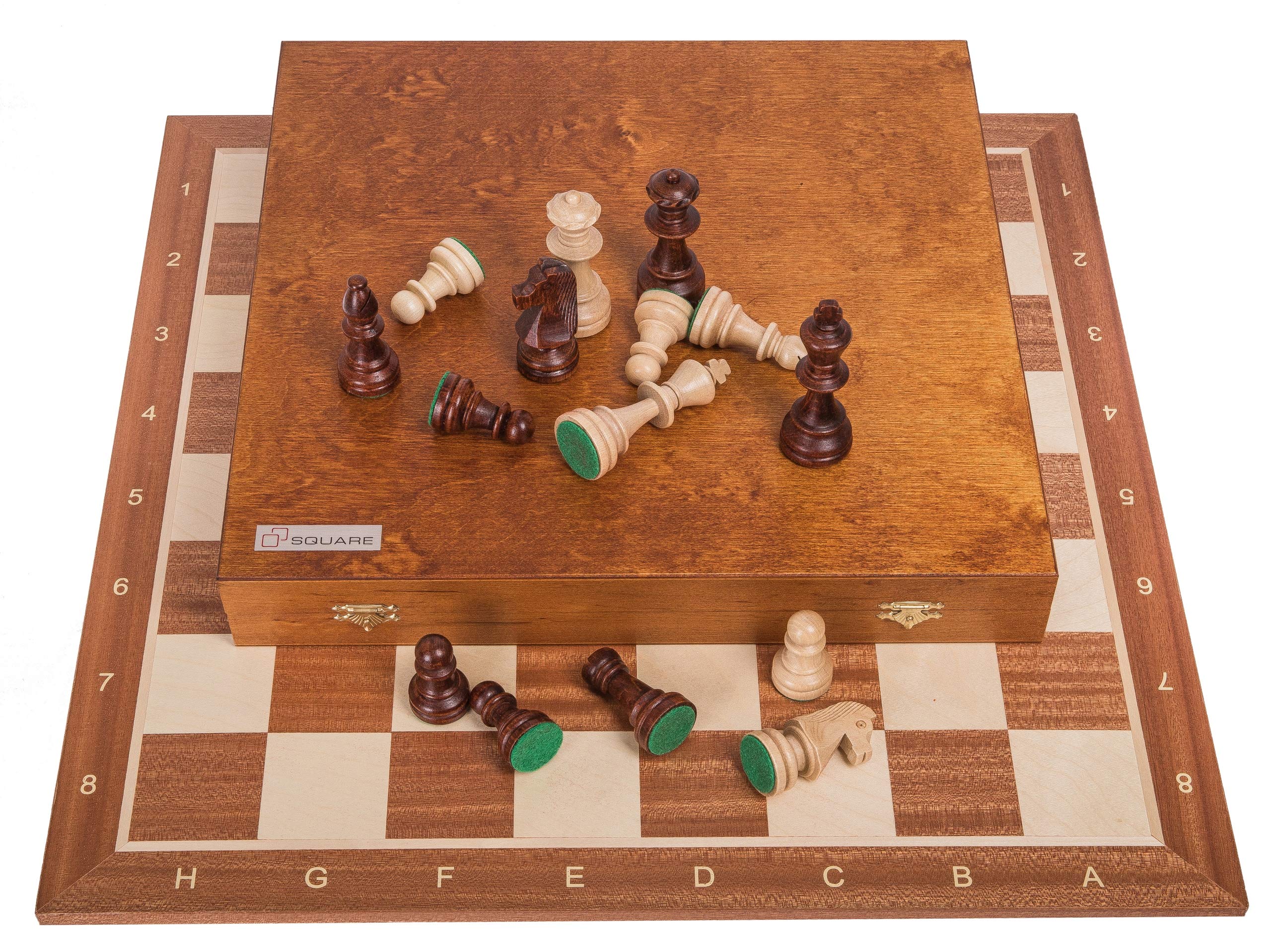 Square - Pro Schach Set Nr. 6 Mahagoni LUX + 2 Extra Damen - Schachbrett + Schachfiguren Staunton 6 + Kasten - Schachspiel aus Holz