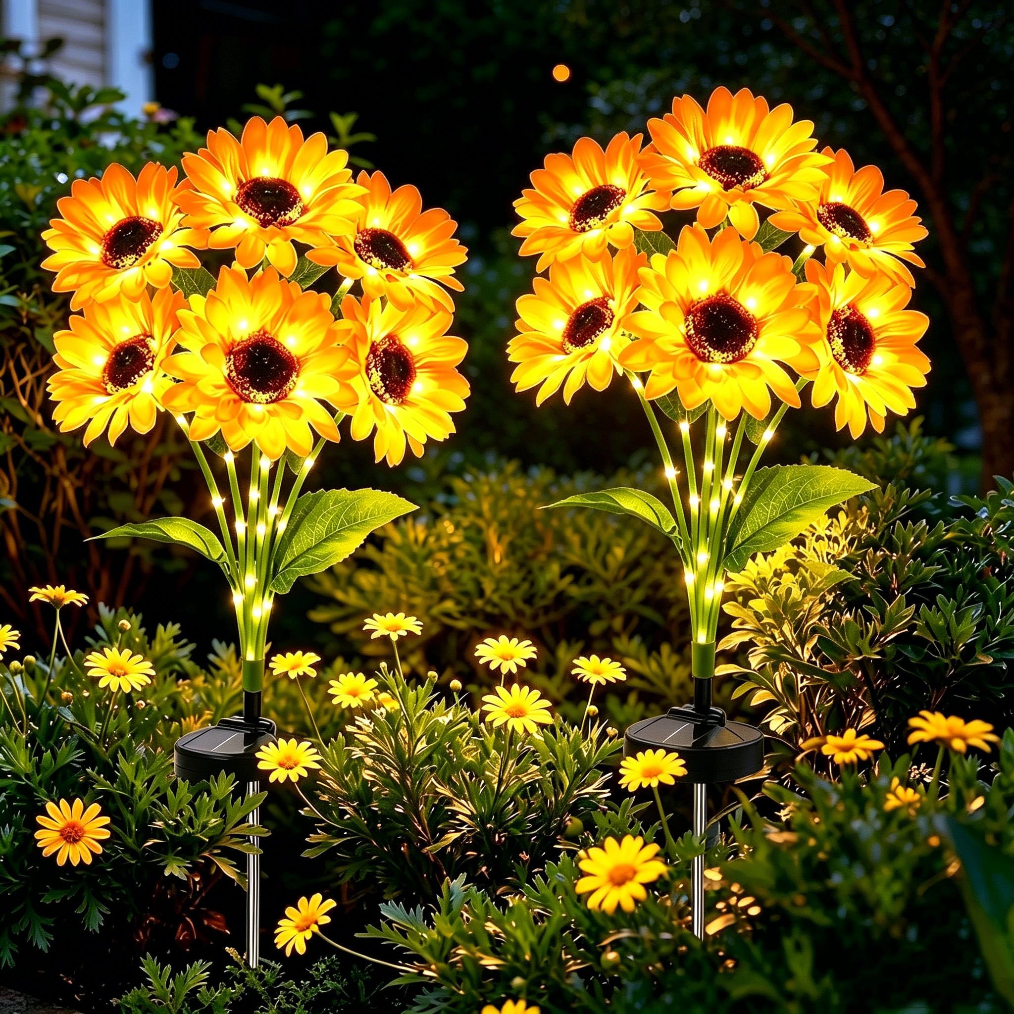 Solar Sunflower Lights Outdoor Garden, 24 Waterproof LED Sunflower Lamp 2 Modes, Artificial Flower Pathway Lights for Lawn Patio Porch Flowerbed Cemetery Decoration, Solar Powered Yard Decor (2pc)