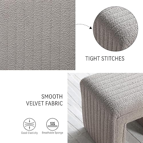 Miniatura 5 de Get Set Style Taburete de tocador, moderno taburete otomano Boucle con patas de madera, sofá, banco, reposapiés, asiento adicional para tocador,
