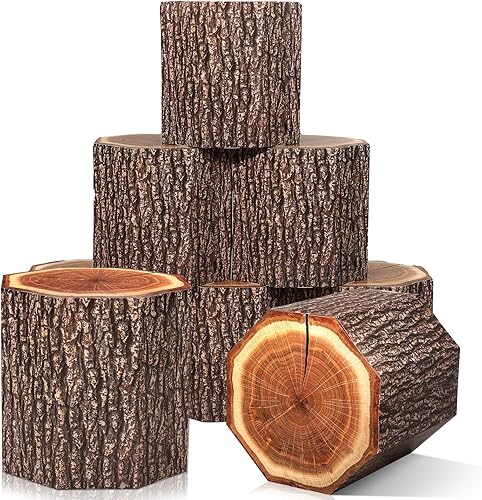6 piezas de decoraciones de fiesta de vaquero occidental con forma de tocón de árbol de grano de madera, cajas grandes de tocón de árbol falso,