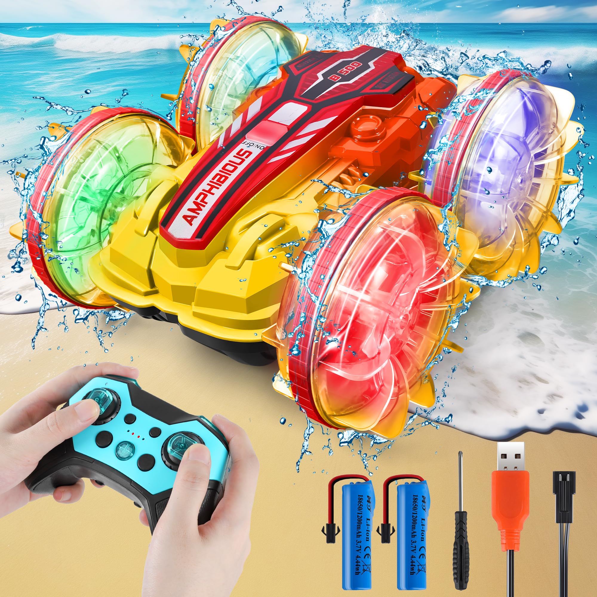 GLEEHAPY Macchina Telecomandata per Bambini - Macchina Radiocomandata Anfibia 4x4 con Luce Macchinina Telecomandata Bambino Auto Telecomandata Bambino Giochi Regalo per Bambini 3 4 5 6 7 8-12 Anni