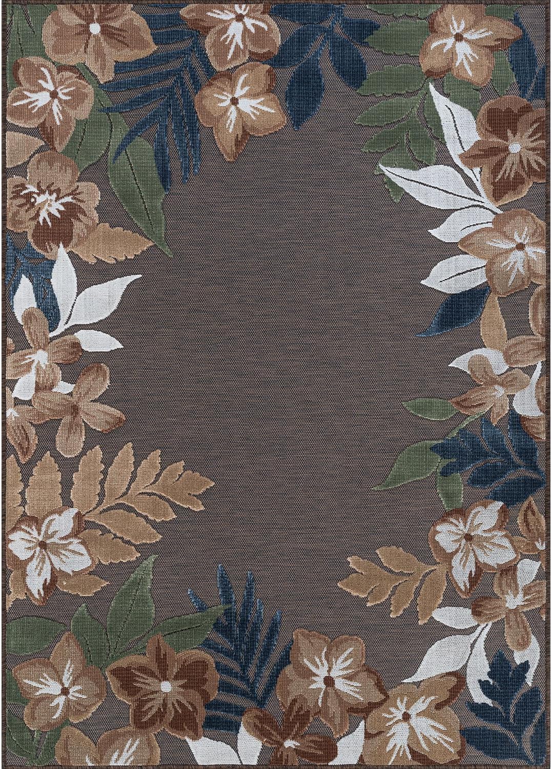 Outdoor Rug 8x10 Washable Area Rugs Indoor Outdoor Carpets Brown Border Floral Non Shedding Waterproof Easy Clean Patio Deck Porch Living Room Bedroom Garden RV (8 X 10 Brown)