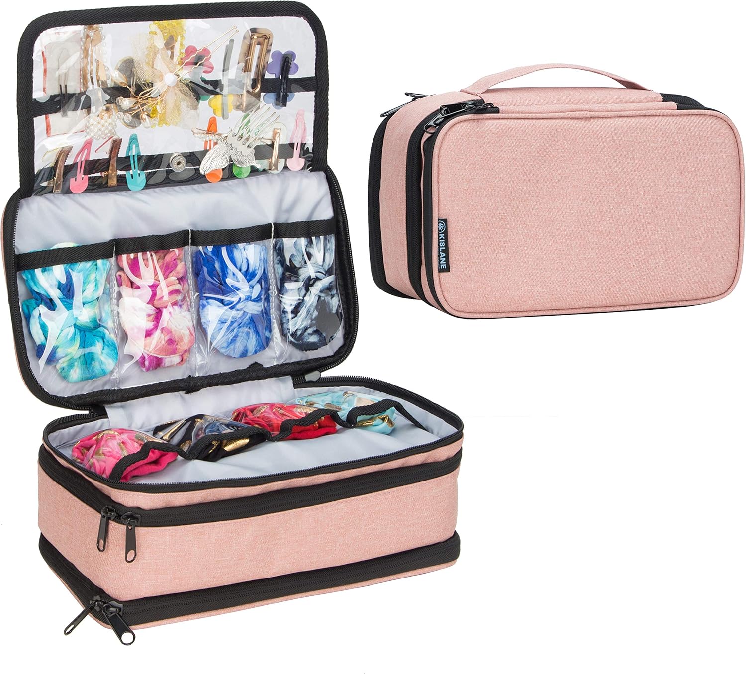 Baby Girl Hair Accessories Storage Bag, Soft Headbands Holder, Barrette, Bows, Hair Ties, Pins, Clips Storage Bag for Girls, Baby Mittens Storage Travel Bag with Multi-Compartment