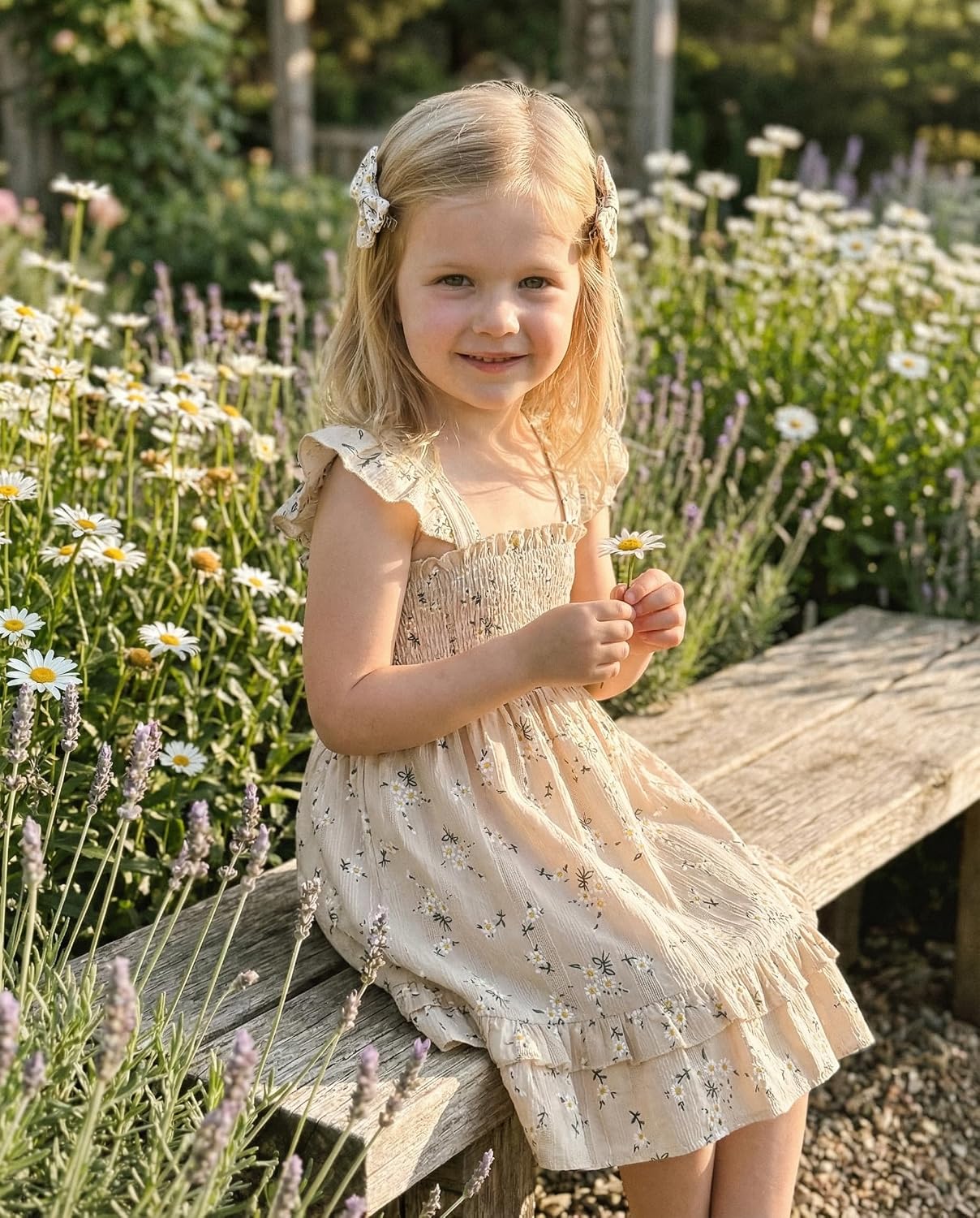 Noubeau Toddler Girl Dress Summer Smocked Boho Sleeveless Ruffle Dresses for Toddler Dress Casual Beach Sundress