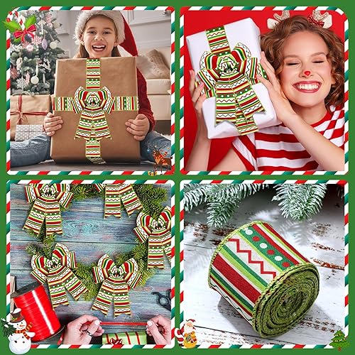 Miniatura 10 de Yinder 2 rollos de cinta de Navidad de 20 yardas, cinta roja y verde con purpurina de 2.5 pulgadas, cinta decorativa para coronas, caja de regalo,