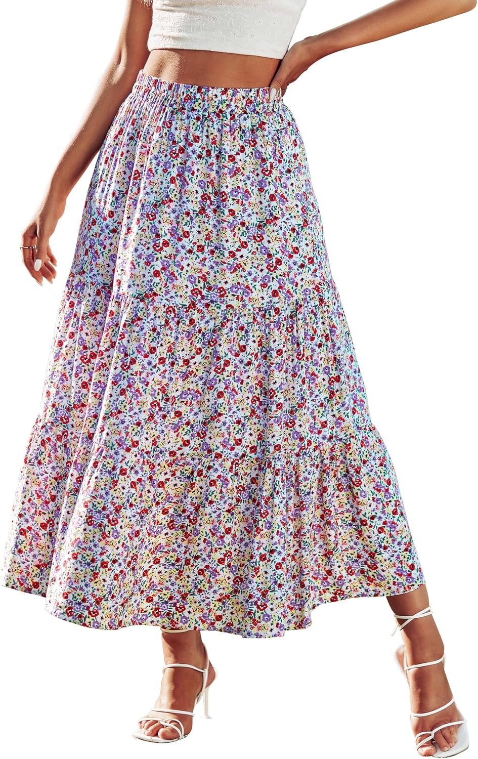 KIRUNDO Maxi Skirts for Women 2026 Summer Boho Floral High Waist Casual Flowy Long Skirt Beach Vacation Cruise Resort Wear