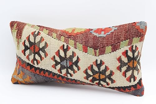 Throw mini kilim pillow 8x16 inch modern Colorful Xsmall pillow striped Boho design Turkish Chair pillow Tiny Trendy Oblong Cushion Cover Tribal