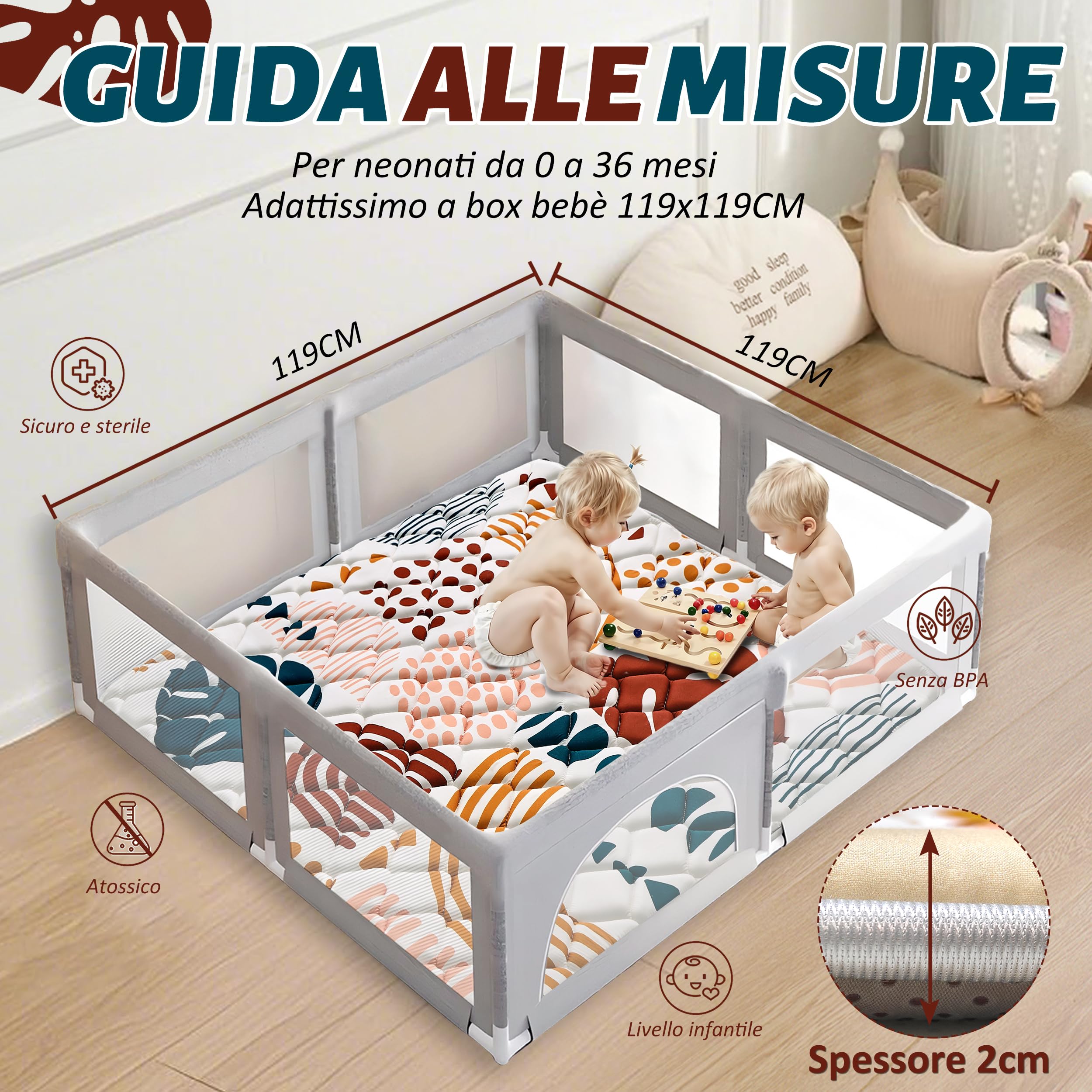 YBIKE Tappetino Gioco Pavimento, 119x119cm Grande Tappeto Pieghevole Antiscivolo Spesso, Morbido Tappeto Portatile, Lavabile in Lavatrice (Foglie Boho)
