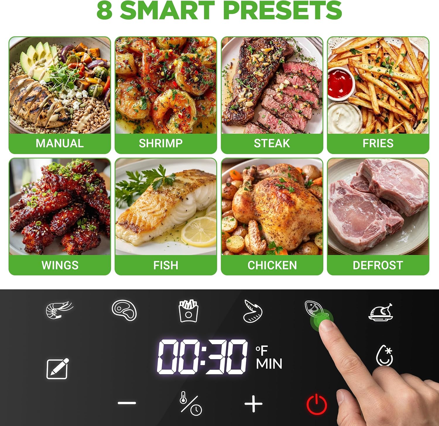 NutriChef 5.8 Quart Air Fryer | Glass Airfryer with 8-in-1 Digital Presets | Stainless Steel Fryer Design | Glass Fry Bowl with Flip-Up Safety Shield | Compact Air-Fryer for Even Cooking | Black
