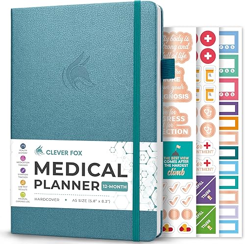 Clever Fox - Planificador médico compacto A5 de 12 meses – Cuaderno médico, diario de salud, diario de bienestar para el seguimiento de la salud –