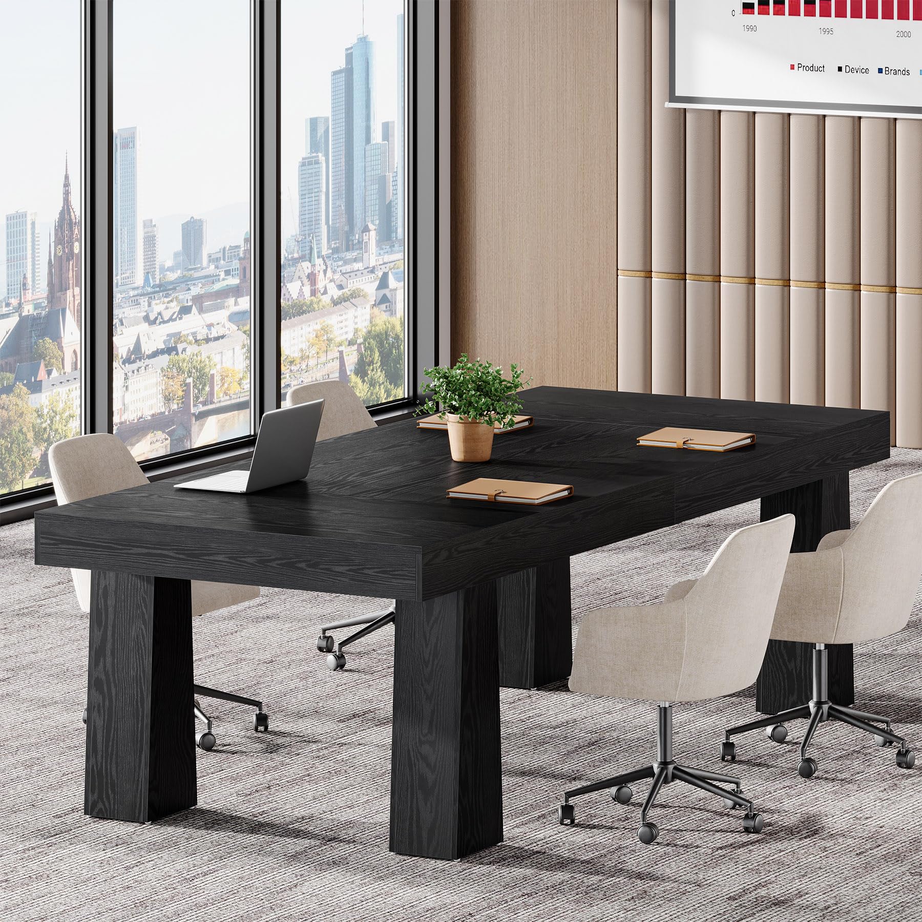 Tribesigns Escritorio, 160 × 80 cm, Mesa de Reuniones Rectangular Industrial Moderna Robustra con 4 Patas Cónicas, Escritorio Negro para Estudio Trabajo Oficina Dormitorio Hogar