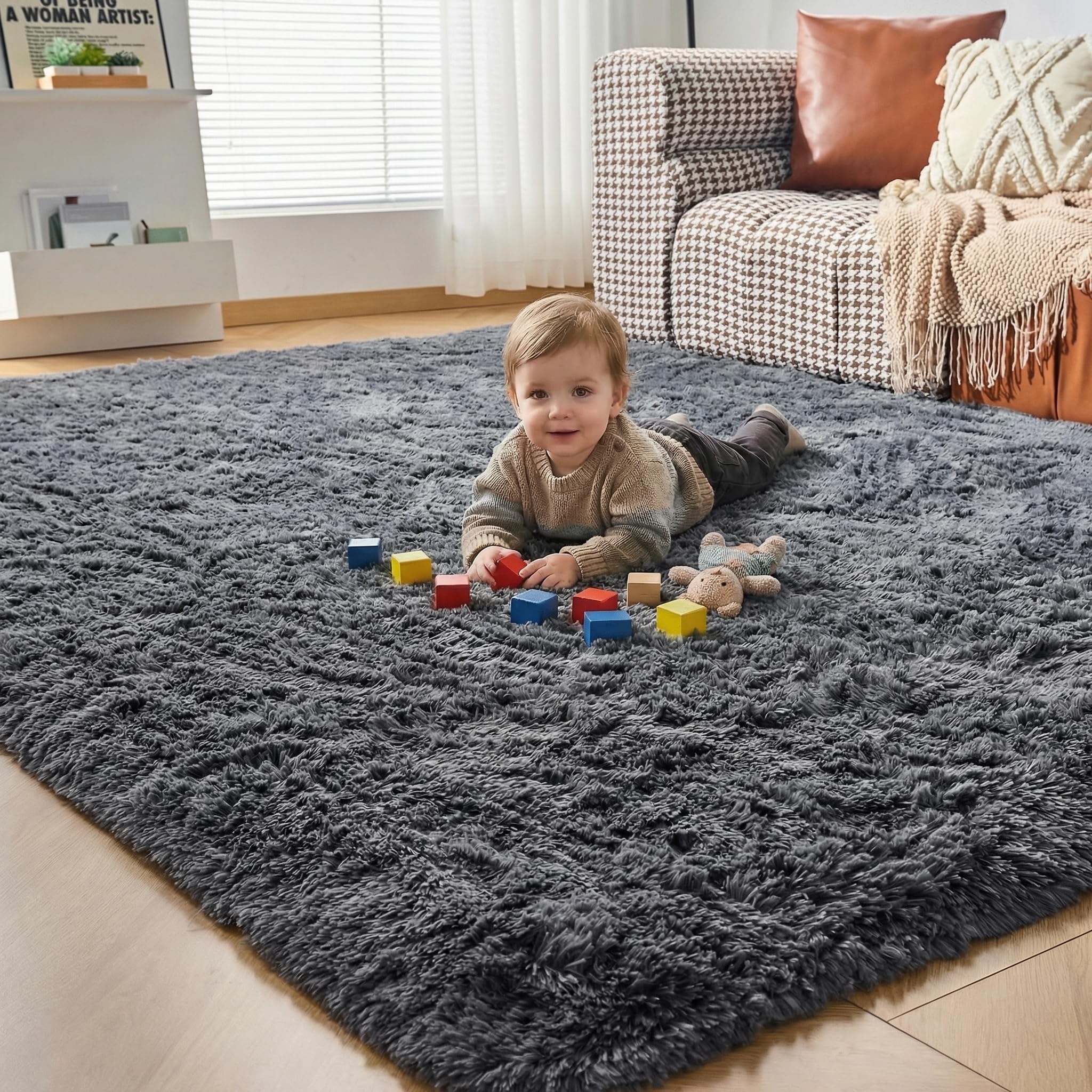 CHOSHOME Grey Large Rugs for Living Room 200x290cm - Soft Fluffy Shaggy Rug for Bedroom - Modern Indoor Non-slip Plush Non Shedding Carpets for Playroom, Study Office, Nursery, Lounge โ image 1