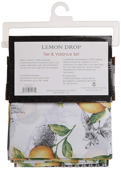 Achim Home Furnishings Lemon Drop Tier and Valance Window Curtain Set, 58 x 36, Yellow