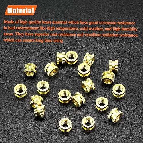 Miniatura 2 de 100 piezas de insertos de tuerca de latón, insertos roscados moleteados, piezas de incrustación, tuercas de incrustación, tuercas de latón de rosca