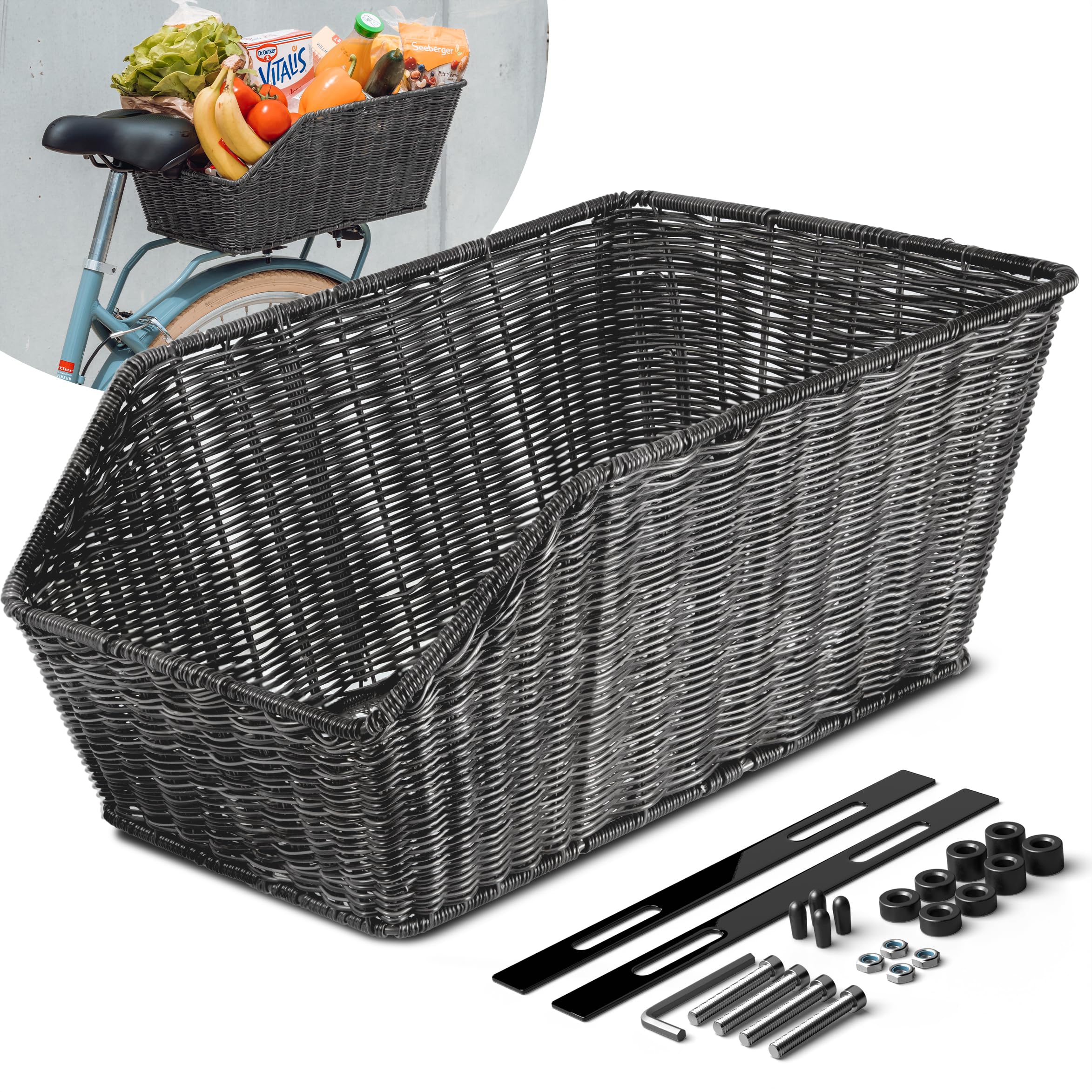 Büchel 40504530 - Cestino per Bicicletta in polyrattan, Colore: Grigio