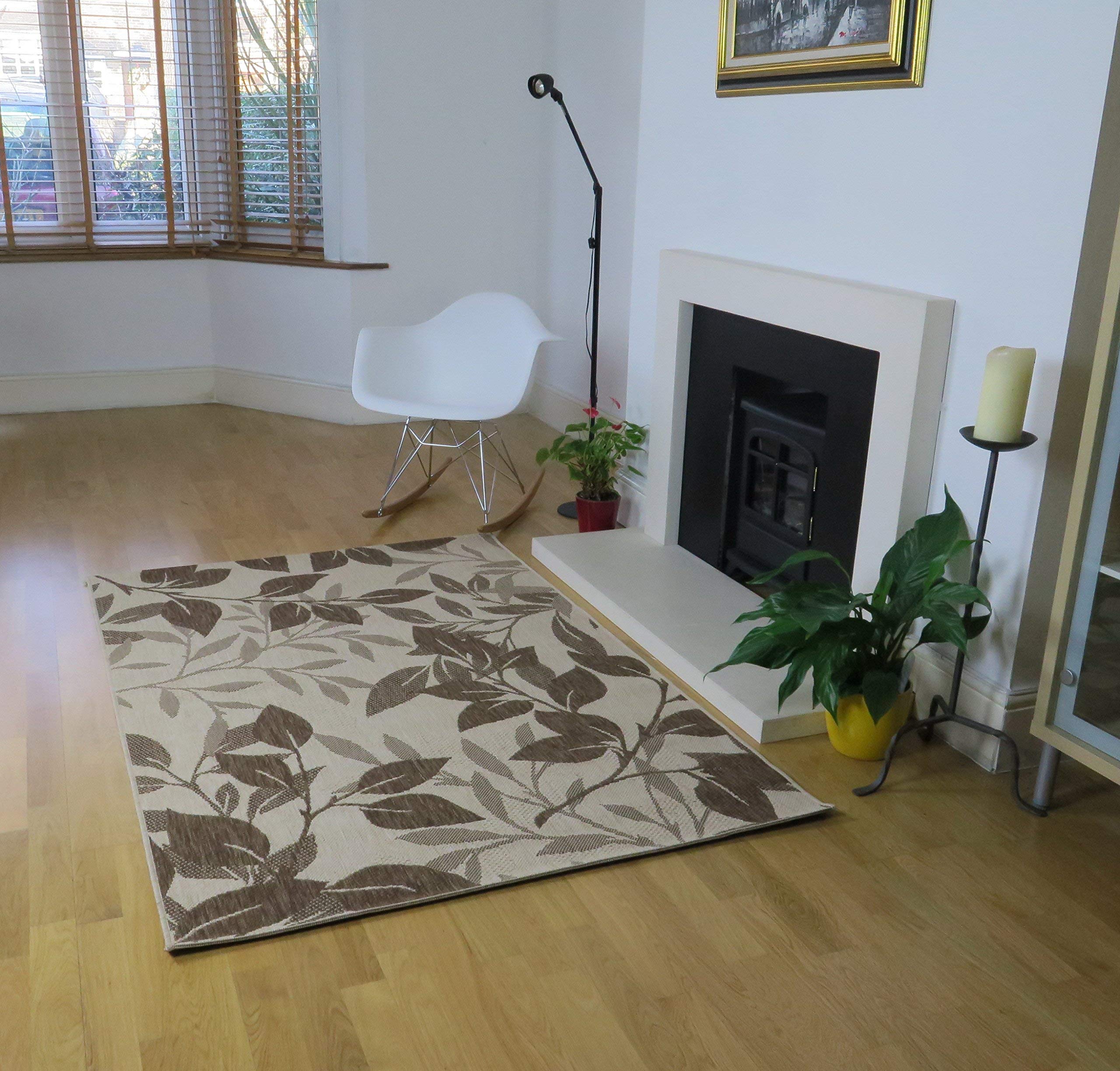 ASPECT 120 x 170 cm Polypropylene Medley-Leaf Flatweave Indoor/Outdoor Rug, Cream/Brown, 120x170cm - Image 2