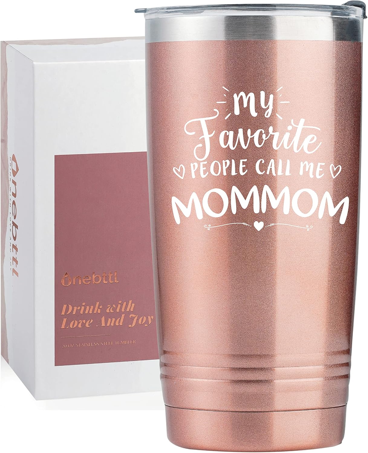 Mommom Gifts for Grandma, Insulated Stainless Steel Wine Tumbler with Lid, For Nana, Gigi, Granny, Grammy, Birthday, Mother’s Day, Christmas gifts, Rose Gold, (20 oz) Call me Mommom