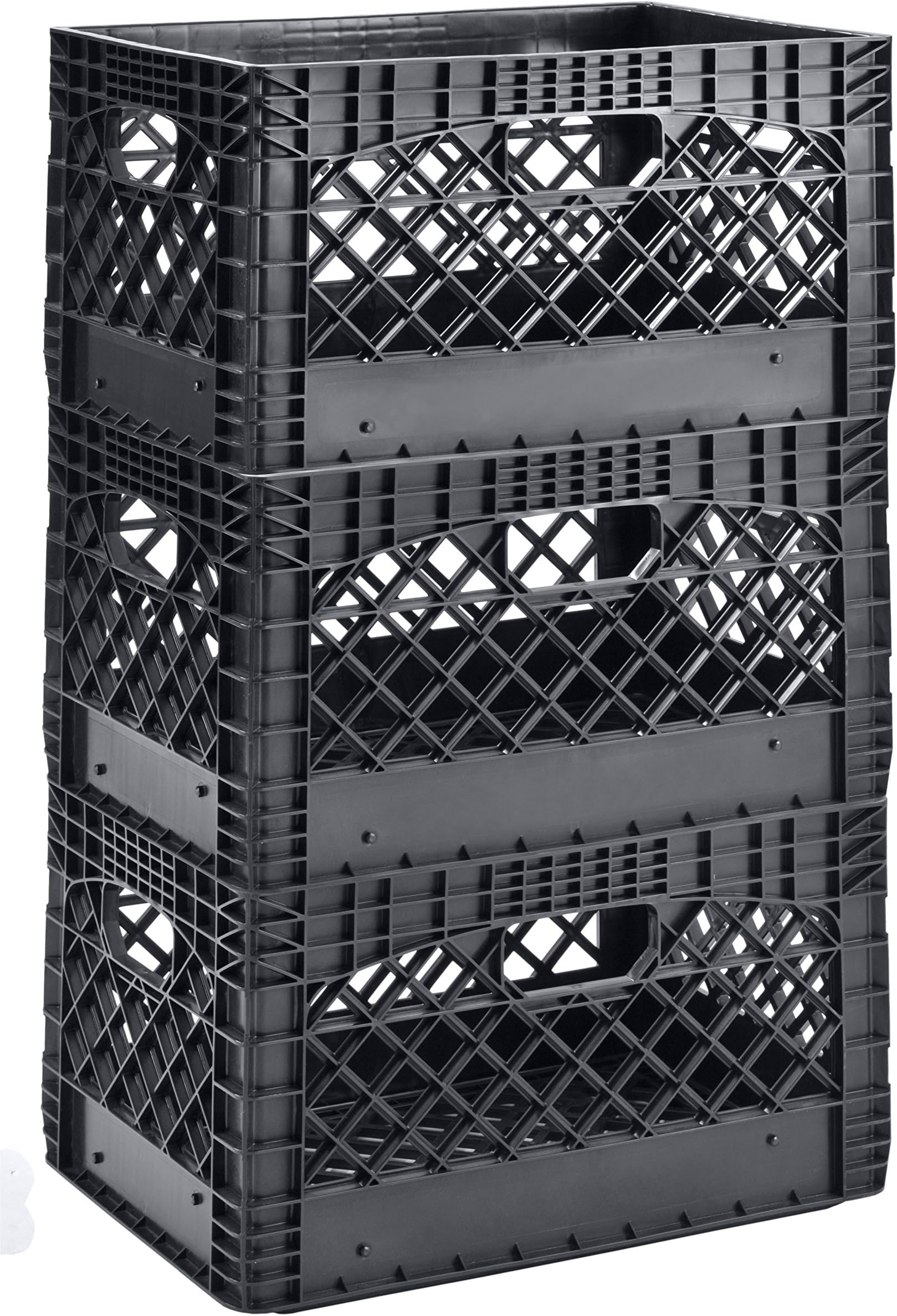 Muscle Rack PMK24QTB-3 24 quart 3 Pack black Heavy Duty Rectangular Stackable Dairy Milk Crates , 11" Height, 19" width