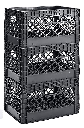 رف العضلات PMK24QTB-3 24 كوارت 3 عبوات سوداء صناديق حليب الألبان المستطيلة شديدة التحمل القابلة للتكديس، ارتفاع 11 بوصة، عرض 19 بوصة