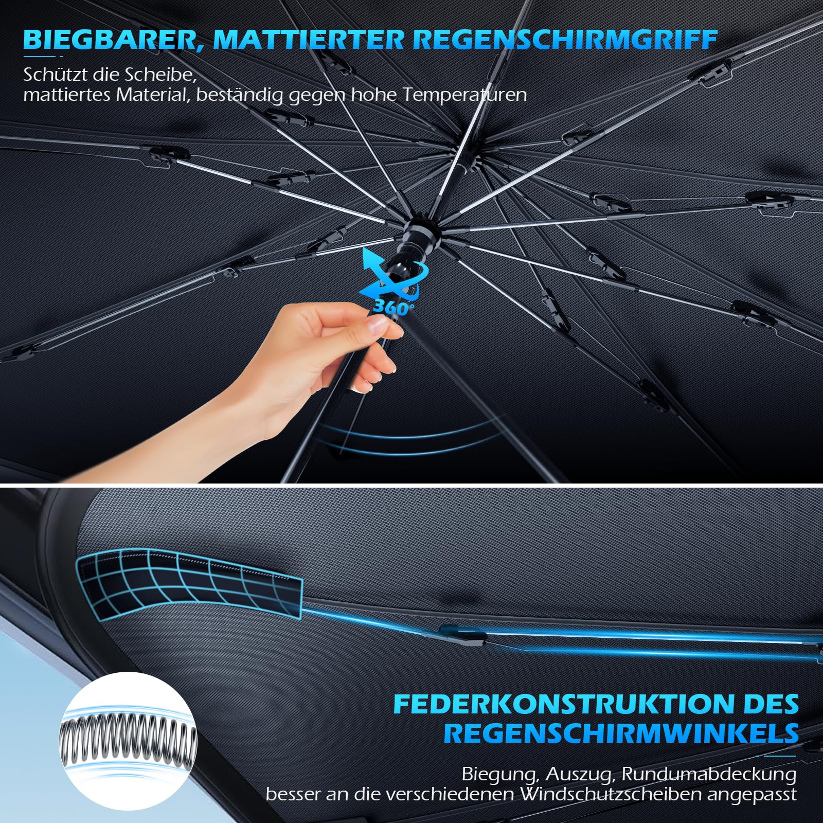 FLORICH Sonnenschutz Auto Frontscheibe Faltbarer Auto Windschutzscheibe Sonnenschirm mit Aufbewahrungstasche UV-Schutz, Wärmeisolierung für die Meisten Autos, SUV, MPV, LKW (145 cm X 82 cm)