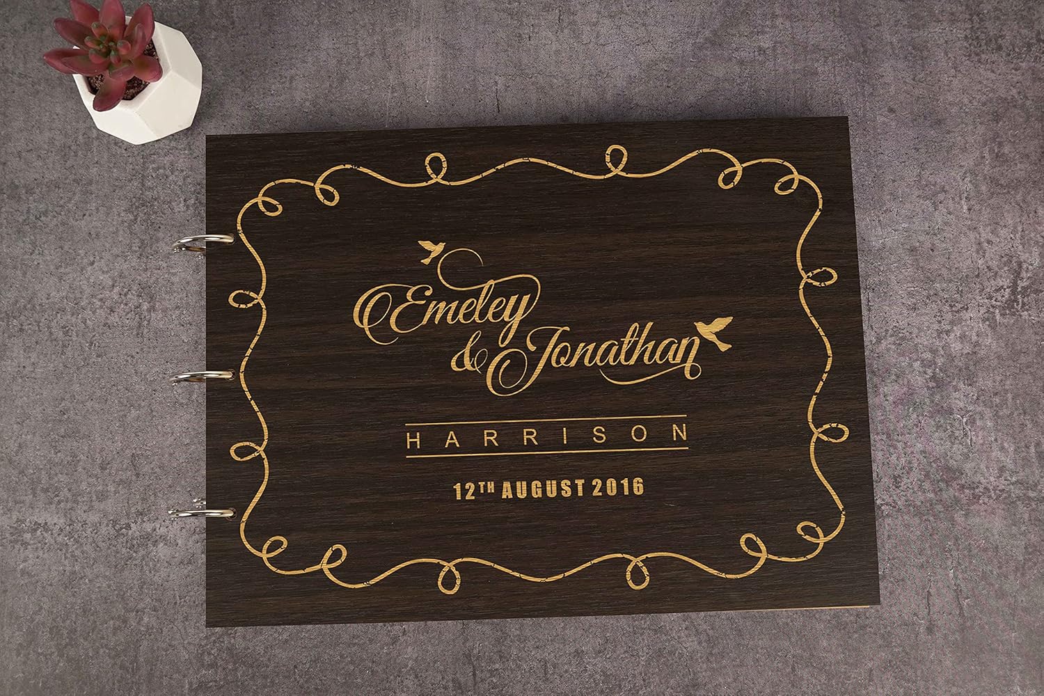 Darling Souvenir Personalized Engraved Laser Cut Wedding Guest Book Wooden Cover Sign-in Book Registry Guestbook Scrapbook-GR