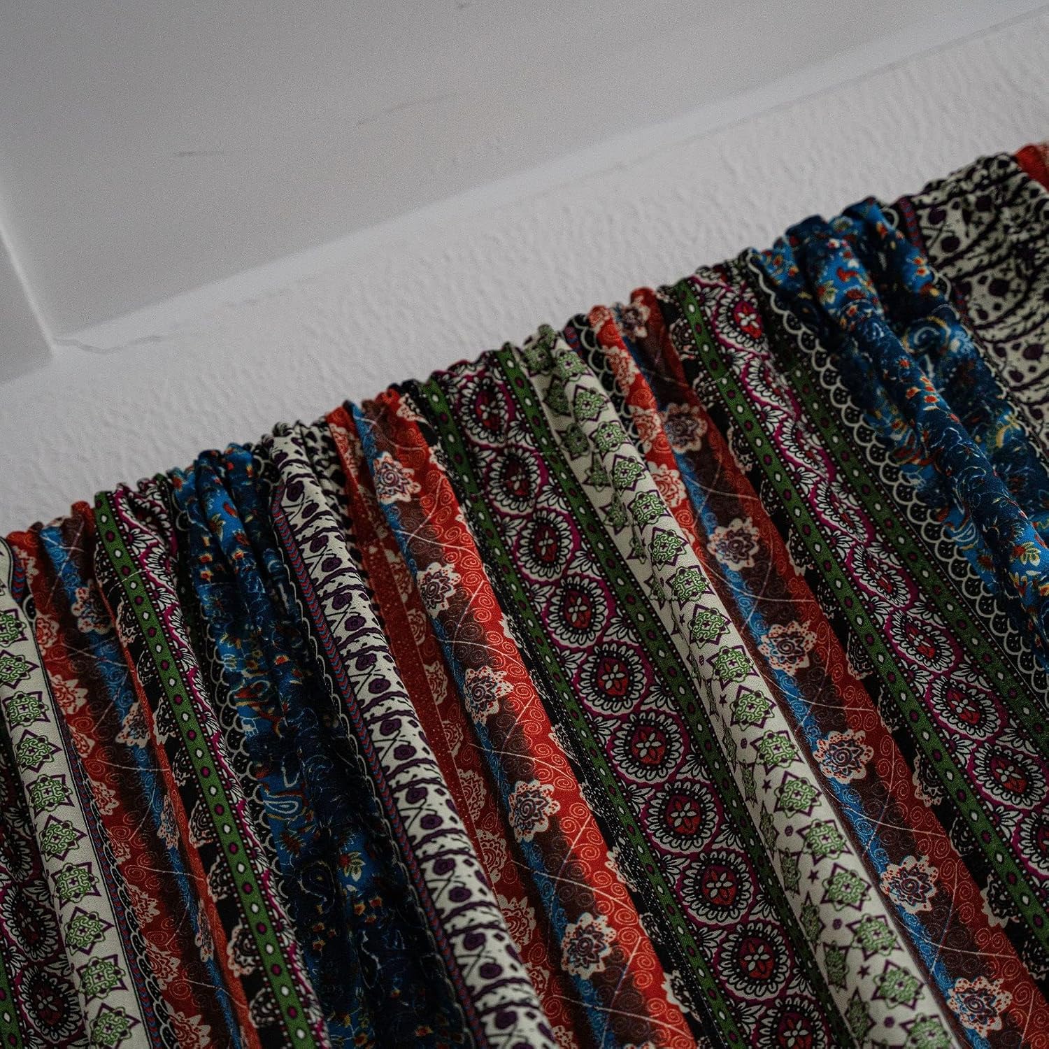 ABREEZE 1Panel Rustic Curtain Bohemia Striped Curtains for Bedroom, Floral Curtains in Geometric Pattern, Red and Blue Floral Striped Curtain with Tassels, 59”x86”