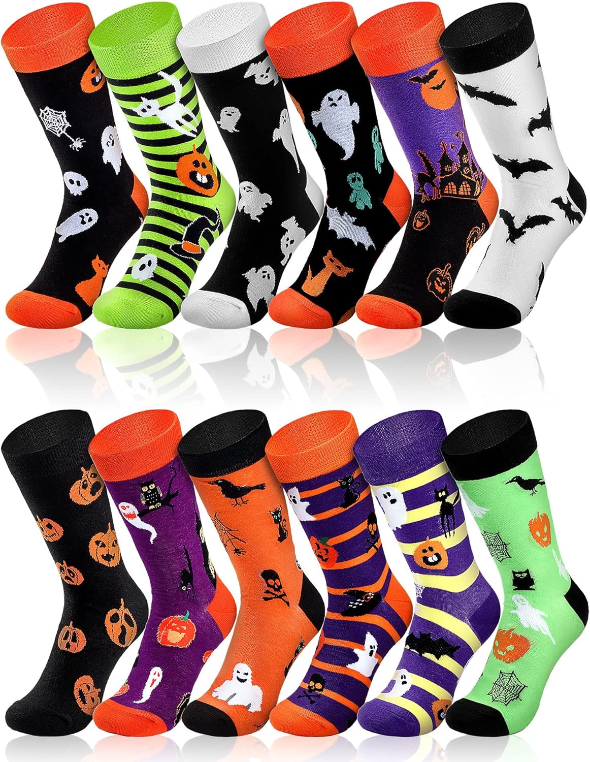 Zhanmai 12 Pairs Halloween Socks Funny Horror Socks Novelty Pumpkin Ghost Bat Stocking Happy Halloween Gifts Holiday for Women Men