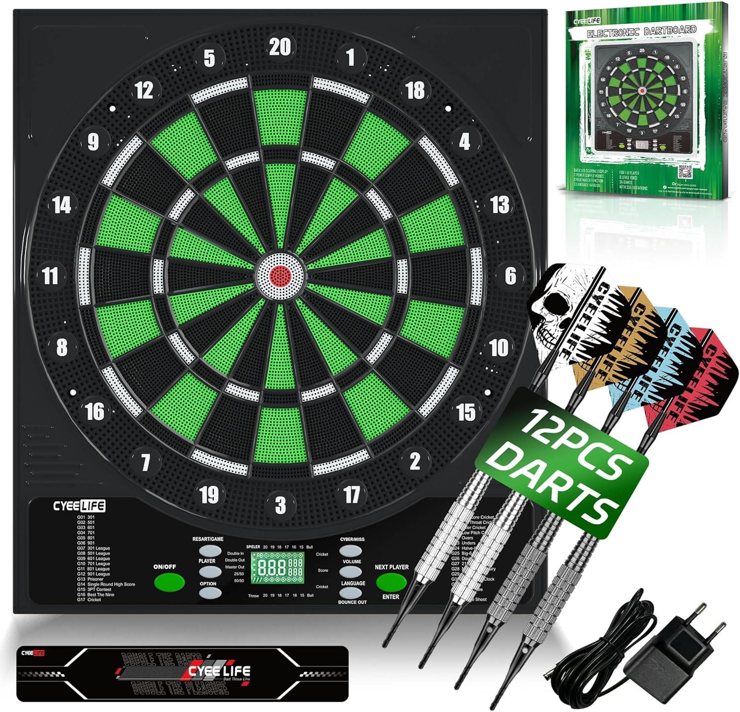 CyeeLife Electronic Dart Board,Soft Tip Dartboard Set,Digital Electric Dart Boards with LED,12 Darts 24 Flights 50 Tips 2 Flight Protectors Power Adapter