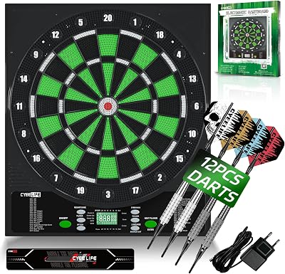 CyeeLife Electronic Dart Board,Soft Tip Dartboard Set,Digital Electric Dart Boards with LED,12 Darts 24 Flights 50 Tips 2 Flight Protectors Power Adapter