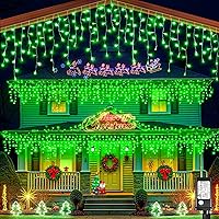 Vista 88 de Luces de Navidad azules al aire libre - 99 pies 1216 luces LED de carámbano para exteriores - Enchufe 8 modos luces centelleantes para decoraciones