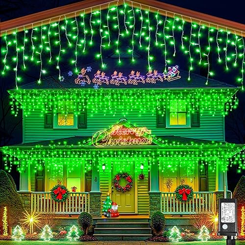 Luces de carámbano para exteriores  Cadena de luces LED colgantes de 33 pies con 400 luces LED con 75 gotas, 8 modos de enchufe, impermeable, para