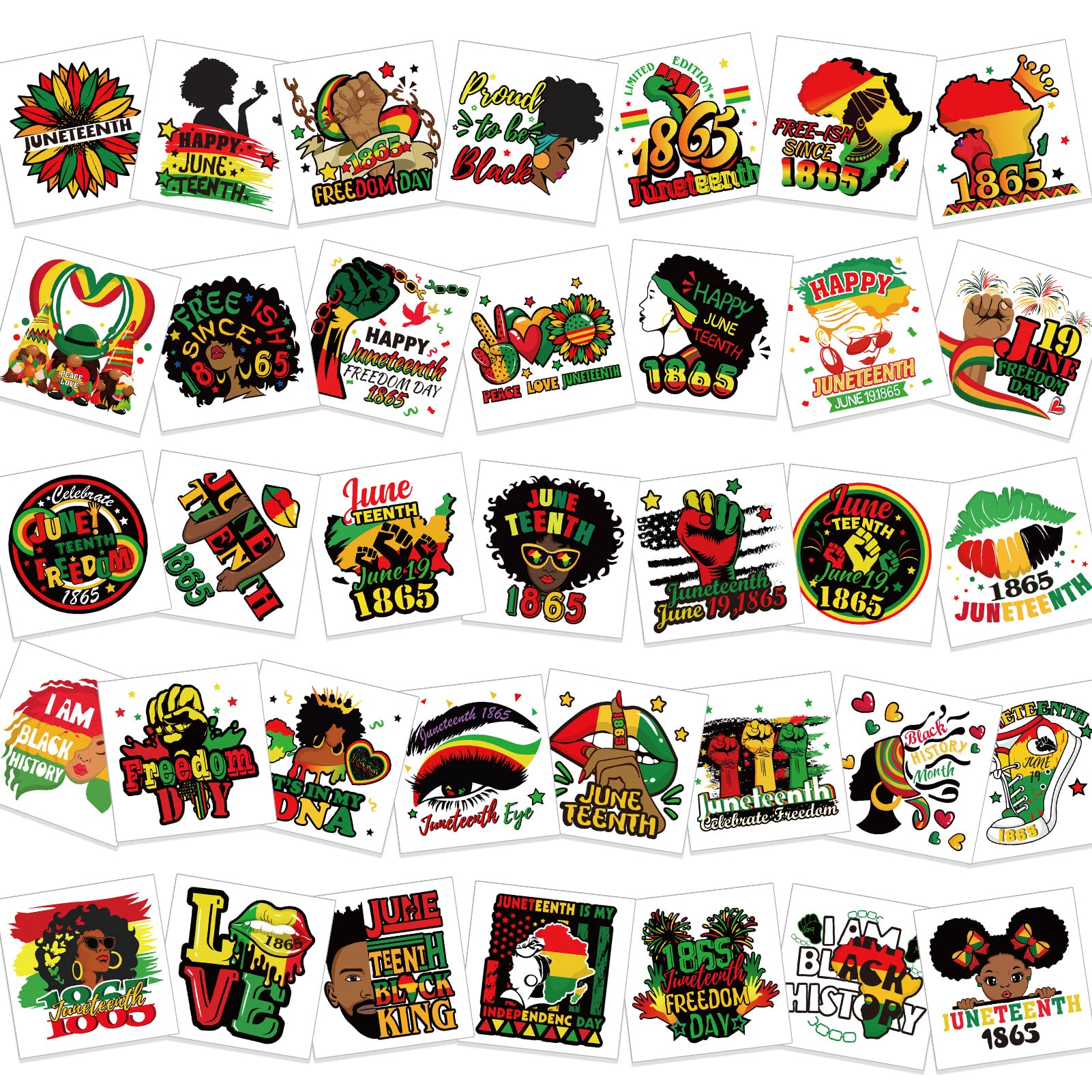 HOWAF Happy Juneteenth Temporary Tattoos,72pcs Black History Month Tattoo stickers,Juneteenth 1865 Tattoos for African BHM Festival Independence Day