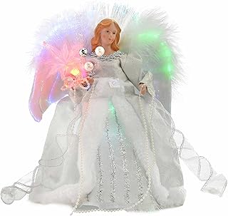 WeRChristmas Fibre Optic Christmas Tree Top Topper Angel with Feather Wings, 25 cm - Silver/White, Assorted Figures
