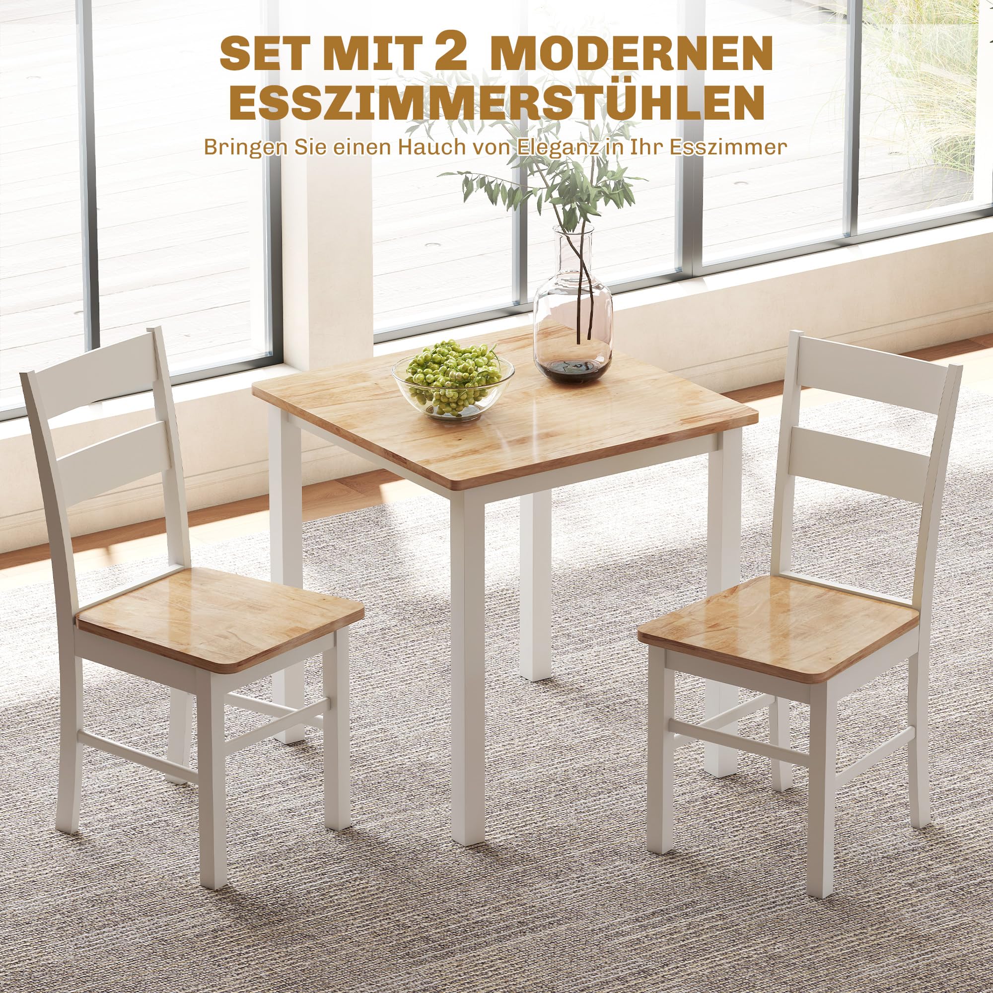 HOMCOM Esszimmerstühle 2er Set Armlose Stühle aus Holz für Esstisch Eiche