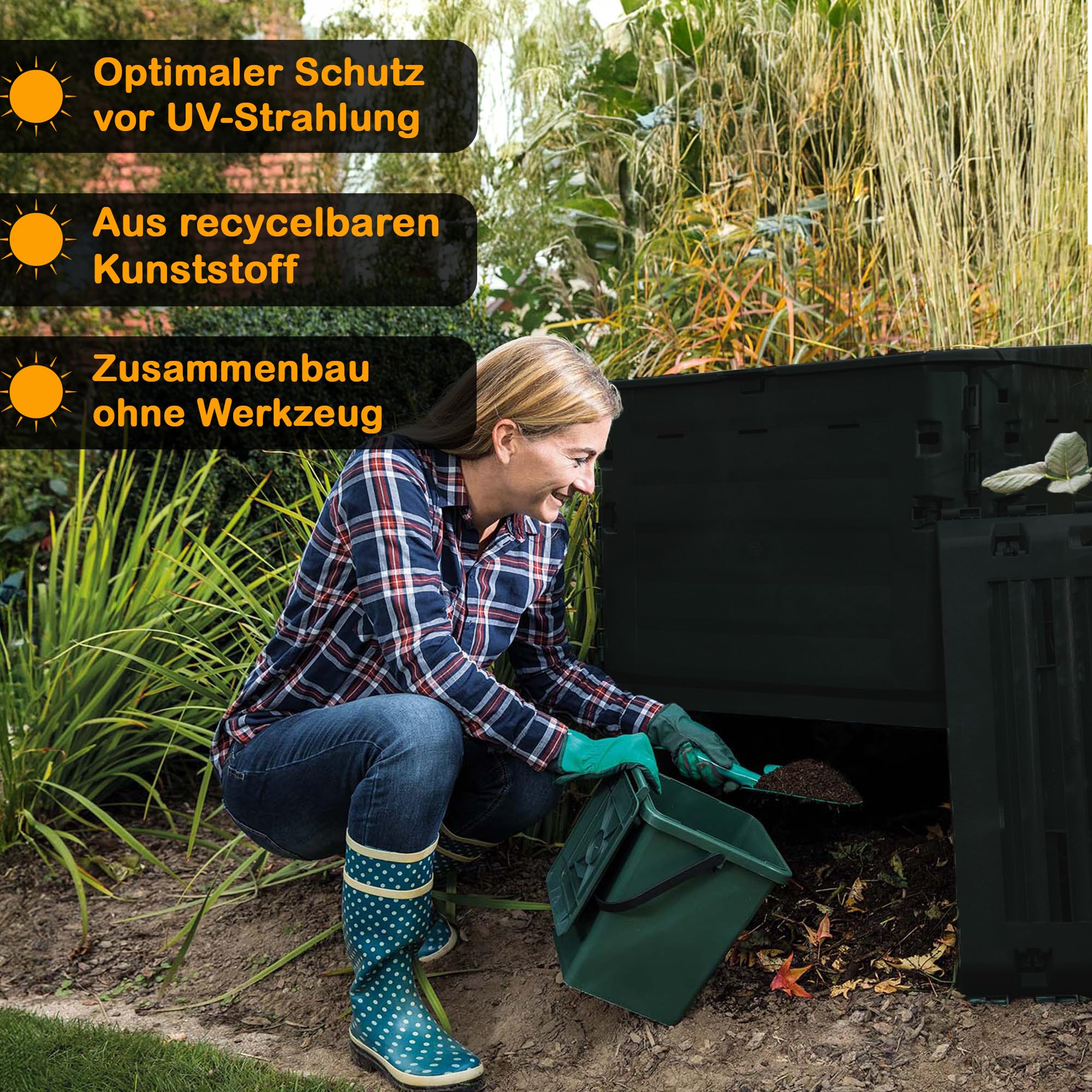 Eco-King Komposter für den Garten, 400 L, Schnellkomposter Kunststoff anthrazit, Composter Garten, Kompostierer Garten, Kompostierung & Gartenabfall
