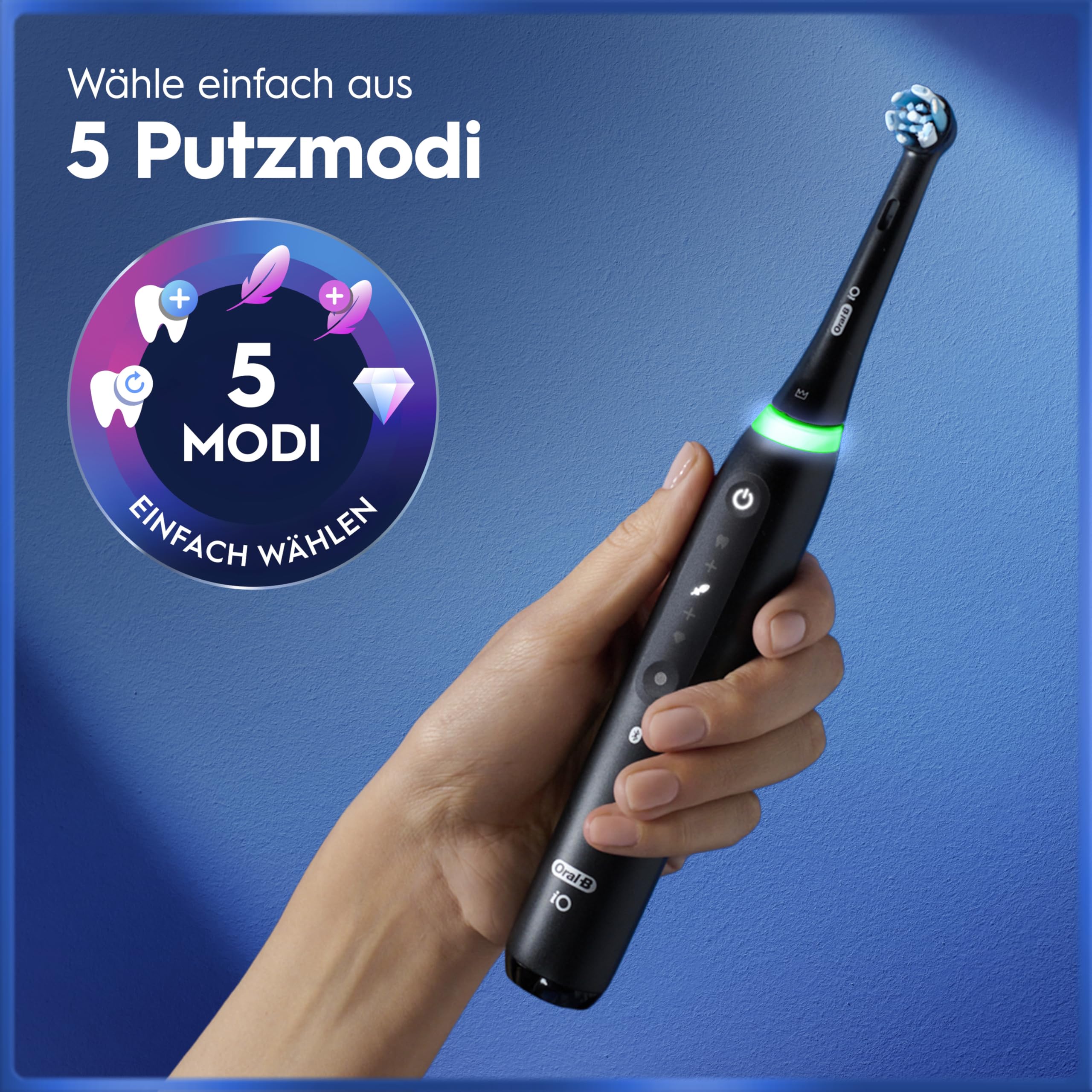 Oral-B iO Series 5 Elektrische Zahnbürste, Schwarz | Inkl. 3 Aufsteckbürsten, Reise-Etui, Electric Toothbrush mit 5 Putzmodi für Zahnpflege