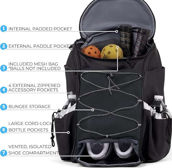 Athletico Pro 42L Pickler Pickleball Backpack (Black)
