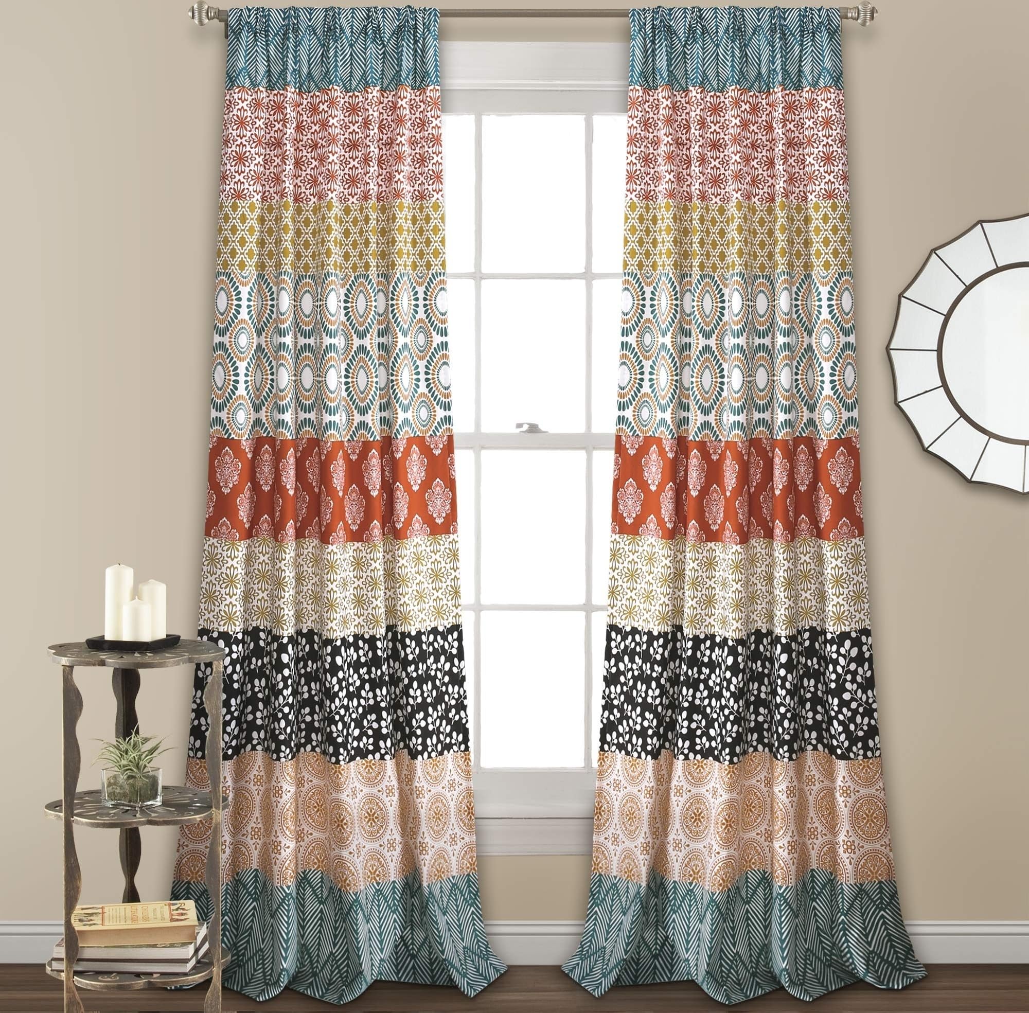 Lush Decor Paire de Rideaux de fenêtre à Rayures bohèmes, 213,4 x 132,1 cm, Turquoise et Orange