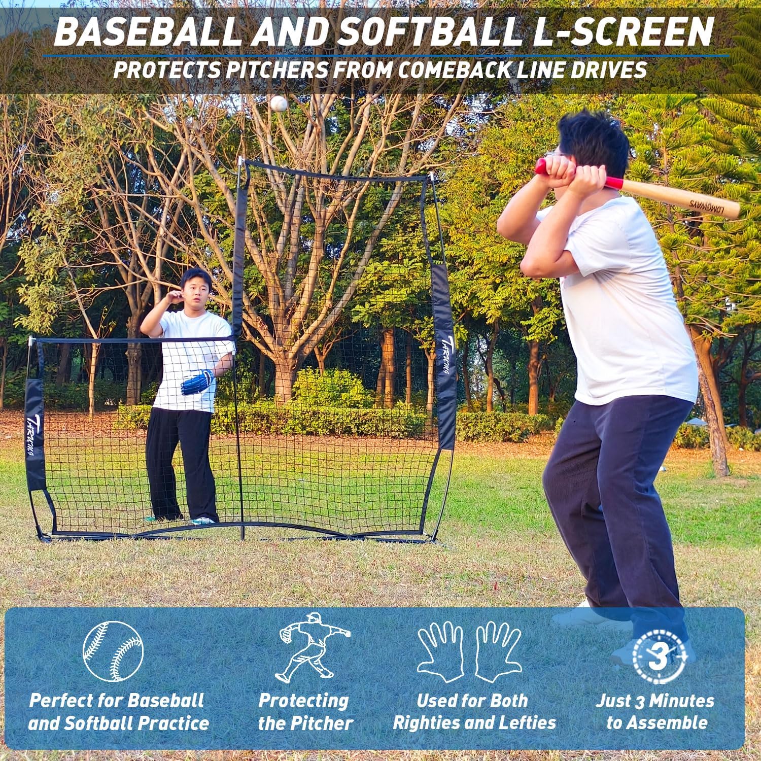 Baseball Softball Pitching Screen, Pitcher Protection Net with Upgrade Frame, Baseball Batting Pitching Net for Backyard Field Outdoor, L Screen or I Screen-Pitcher Protection Net with Carry Bag
