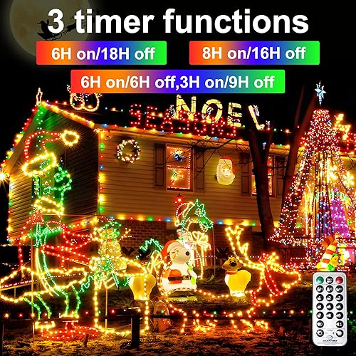 Miniatura 7 de Luces de Navidad que cambian de color, 98 pies, luces de Navidad para exteriores, 11 modos, impermeables, enchufables, luces parpadeantes para