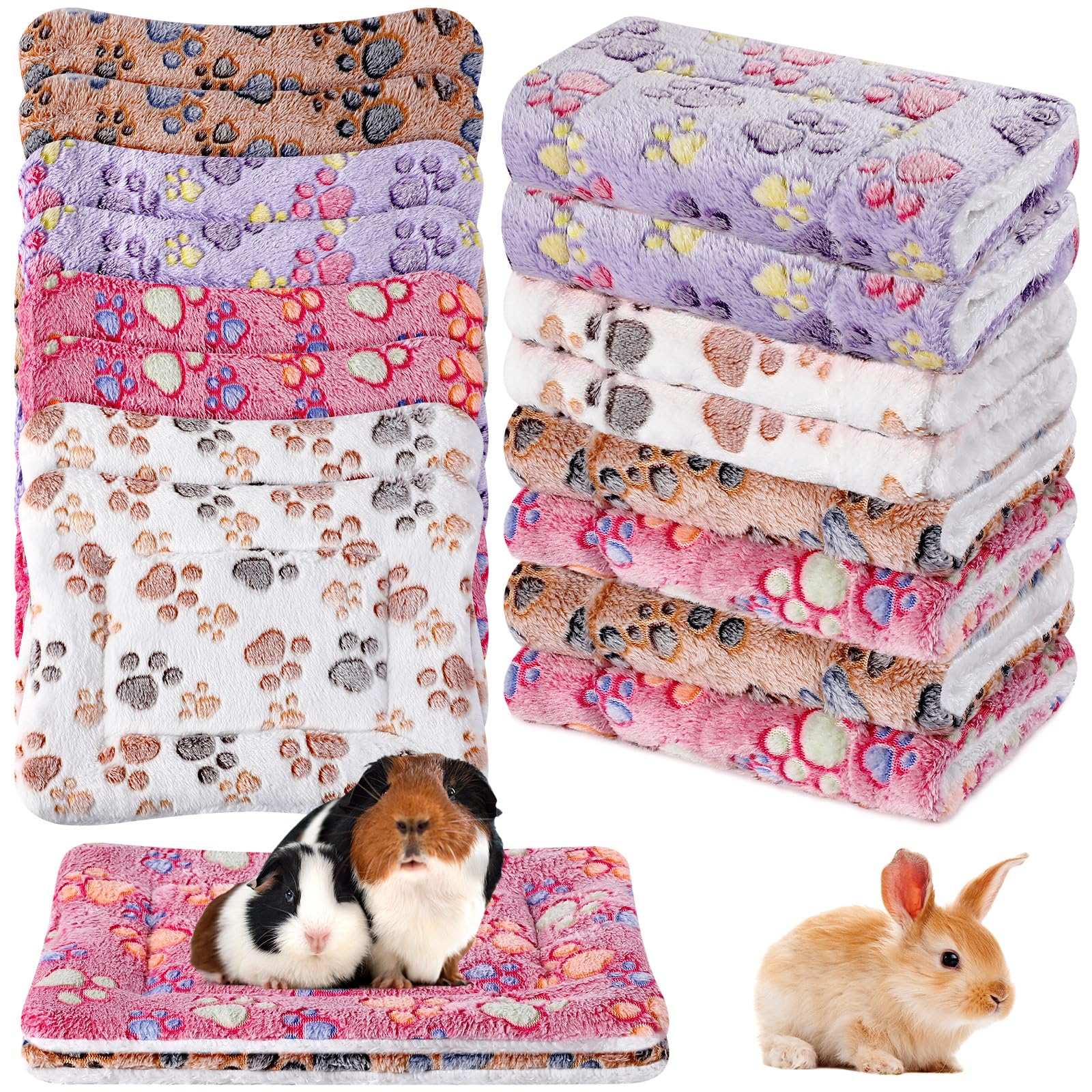 Ripeng 8 Pcs Guinea Pig Bed Mat Fleece Cat Pad Dog Crate Mat for Indoor Warm Reversible Pet Bedding for Small Animal Washable Kennel Crate Pad Cat